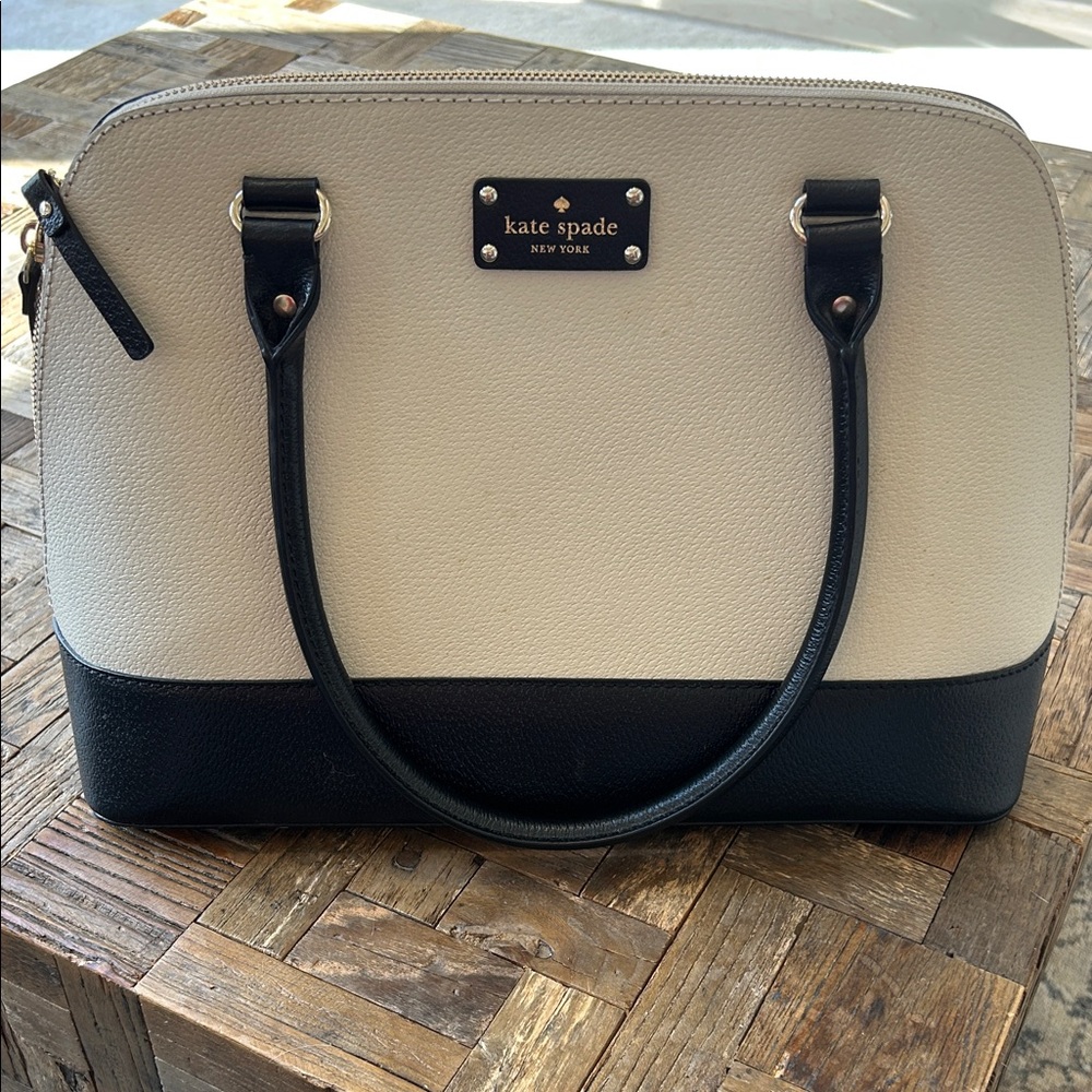 Kate Spade Black And Ivory Satchel Double Handle Purse